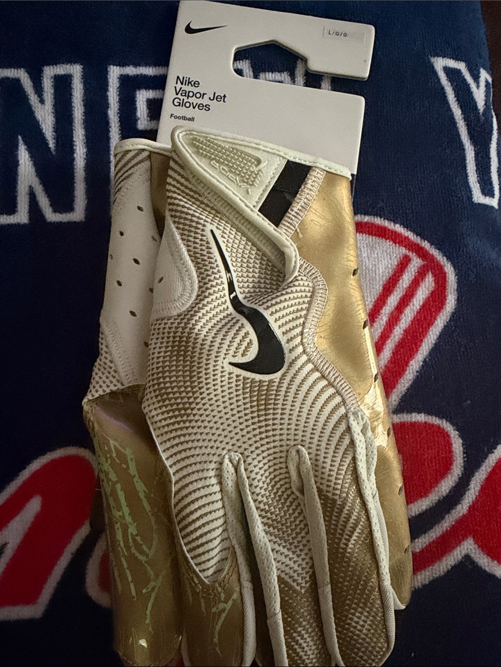 Nike Gold and White Vapor Jet Football Gloves